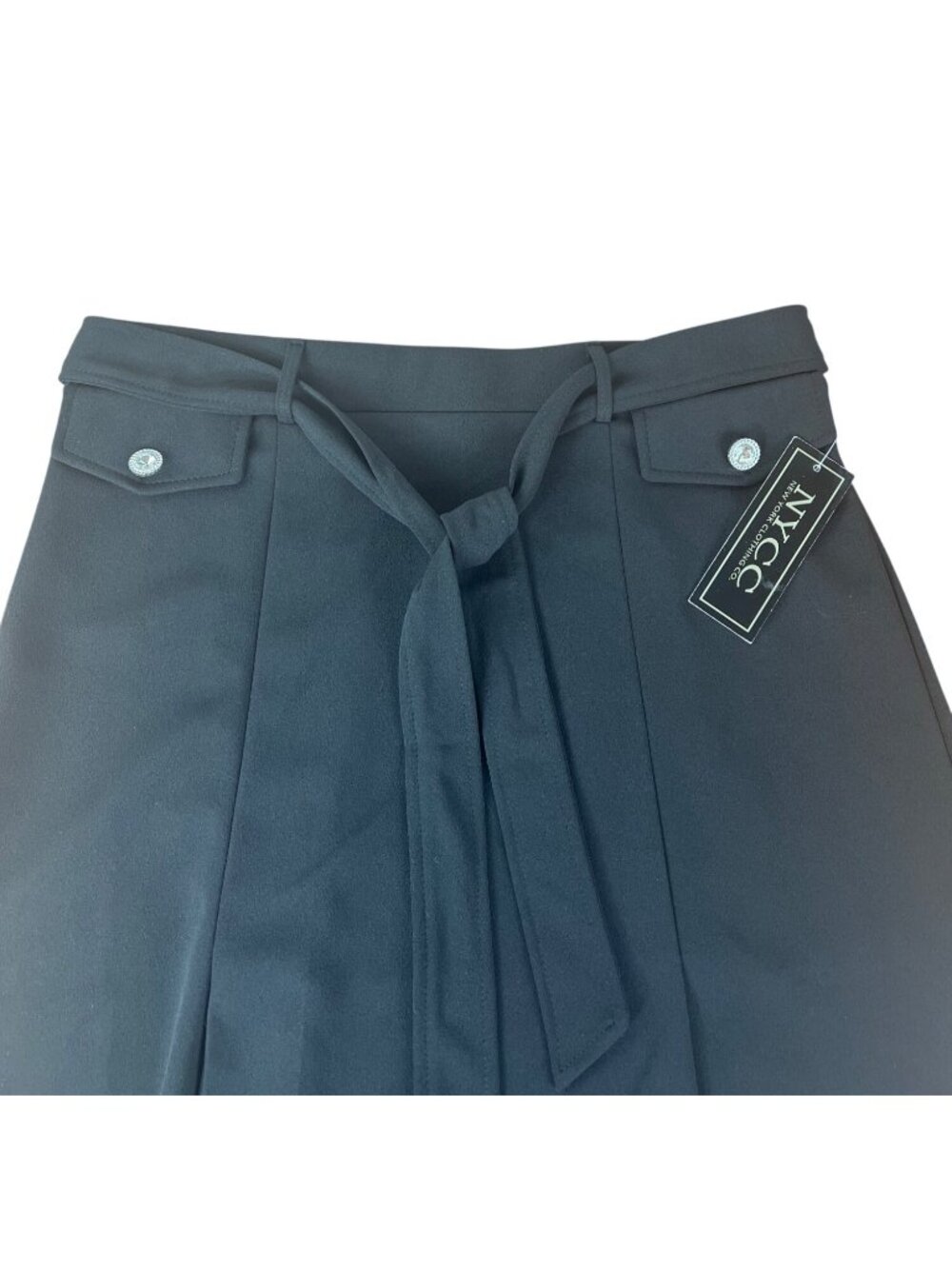 NYCC Black Pleated A-Line Skirt With Rhinestone Buttons & Waist Tie Size Medium - Picture 12 of 13